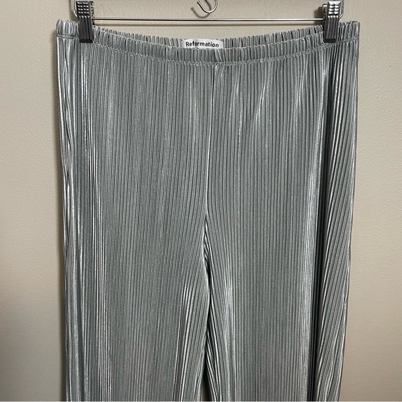 Reformation Elora Knit pants wide leg long length Silver metallic shine NWT - Picture 7 of 13